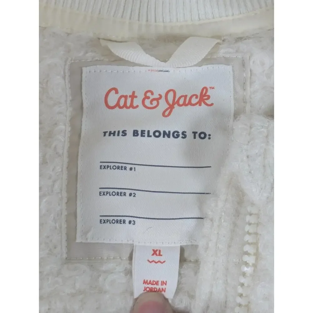 Cat & Jack Girls XL 14/16 Faux Fur Sherpa Bomber Jacket Full Zip Cream NWT